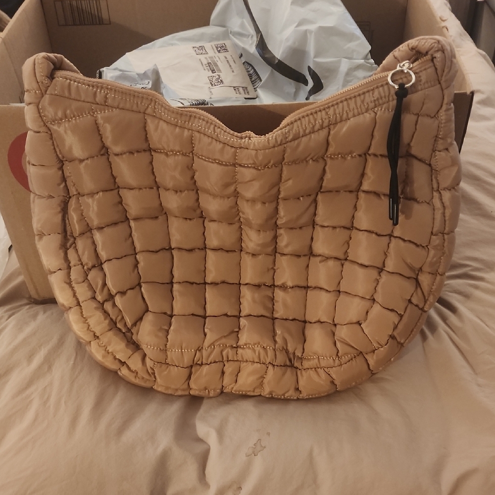 Elegant Tan Quilted Hobo Bag